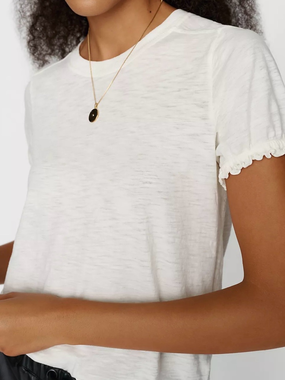 Pilcro Organic Cotton White Ruffle Sleeve Tee